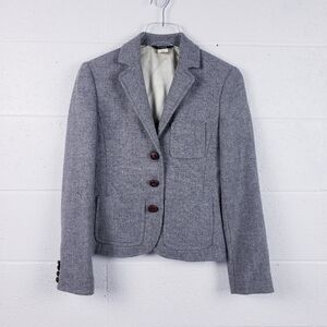 J. Crew Women's Schoolboy Gray Wool Blazer Jacket  Leather Buttons‎ Size 2